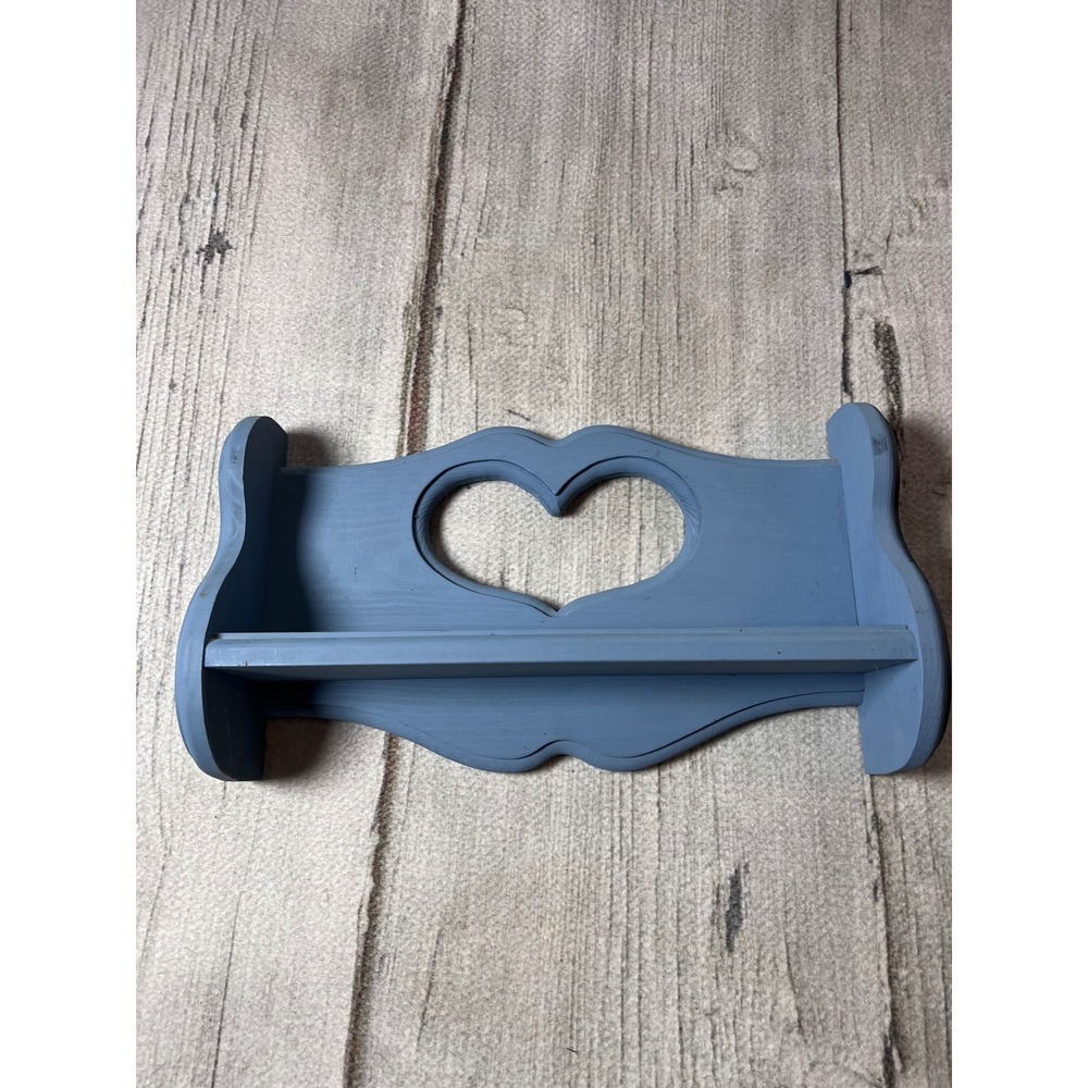 Vintage Style Heart Cutout Wall Shelf Blue Cottagecore Farmhouse